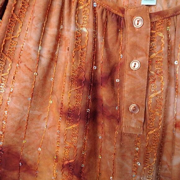 DressBarn Peasant Blouse 3/4 Sleeve Burnt Orange Sequins Embroidered 3X - Picture 6 of 15